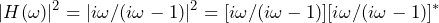 \begin{방정식*} |H(\omega)|^2=|i\omega/(i\omega-1)|^2=[i\omega/(i\omega-1)][i\omega/(i\omega-1)]^* \end{방정식*}